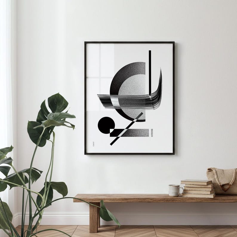 Dans l'ordre des choses - Poster d'art mural abstrait / Impression géométrique minimaliste / Illustrations de décoration en noir et blanc image 1