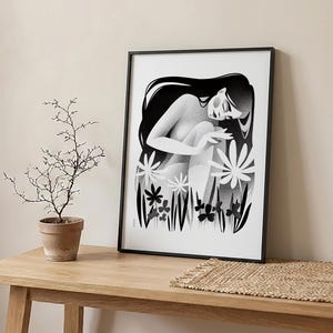 セレニティ - ウォールアートポスター / モダン禅プリント / 白黒イラスト入りホームデコレーション 画像 2