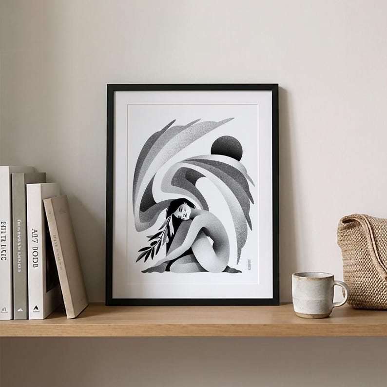Angel - Wall Art Poster / Modern Print / Black and White Illustrated Home Decor image 2