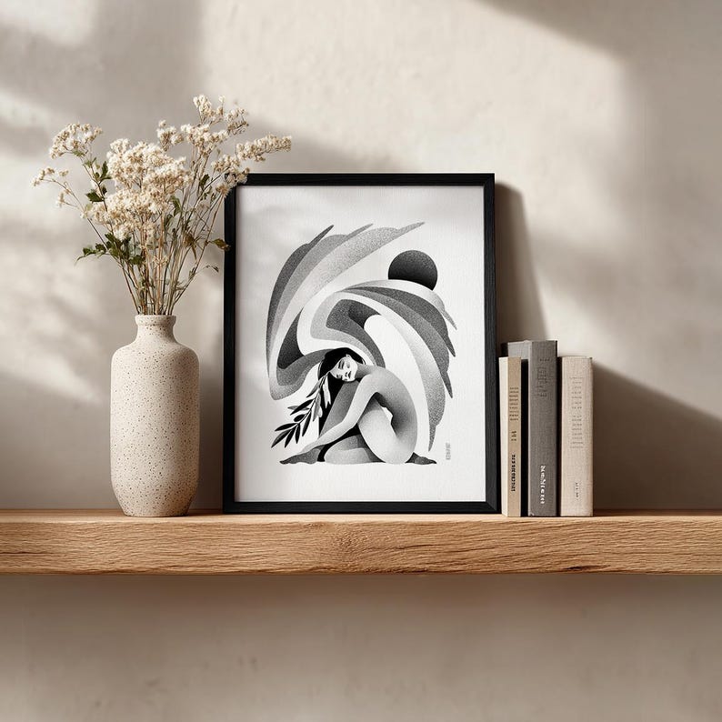 Angel - Wall Art Poster / Modern Print / Black and White Illustrated Home Decor image 5