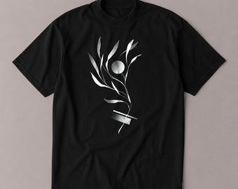 Branch - Unisex organic cotton oversized t-shirt / leaves abstract geometric black white original illustration