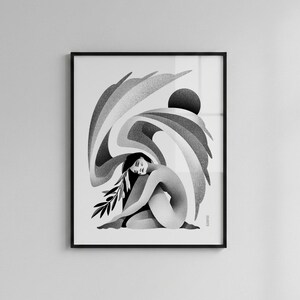 Angel - Wall Art Poster / Modern Print / Black and White Illustrated Home Decor image 4