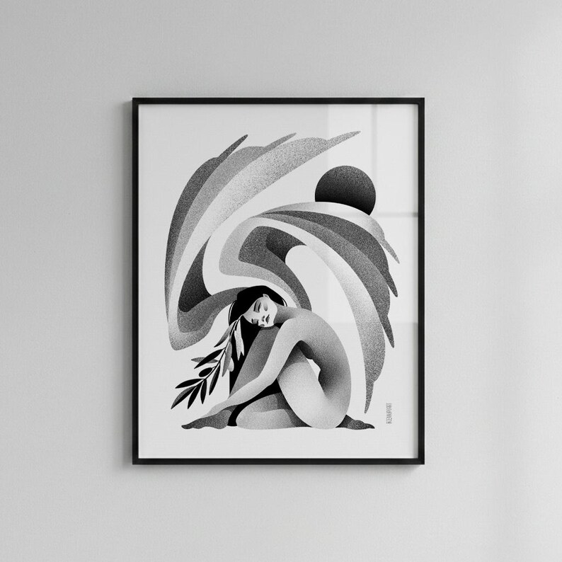 Angel - Wall Art Poster / Modern Print / Black and White Illustrated Home Decor image 4