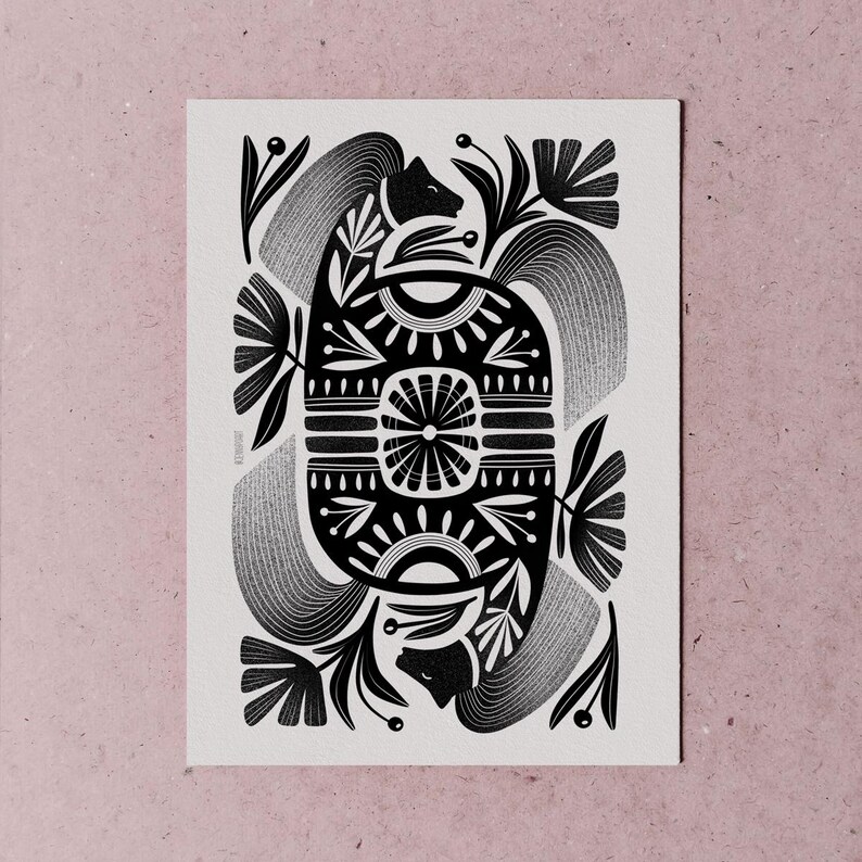 Year of the Horse - Floral Wall Art Poster / Botanical Print / Black and White Flora and Fauna Illustrated Home Décor image 8