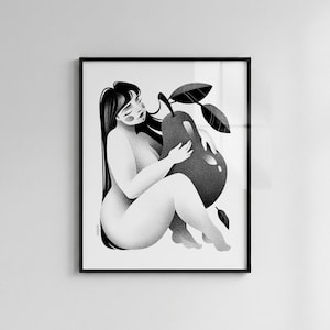 Pear - Wall Art Poster / Modern Zen Print / Black and White Illustrated Home Décor image 1
