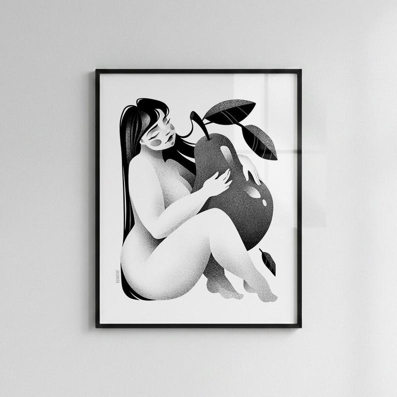 Pear - Wall Art Poster / Modern Zen Print / Black and White Illustrated Home Décor image 1