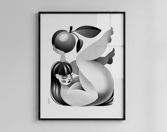 プランプ - ウォールアートポスター / モダン禅プリント / 白黒イラスト入りホームデコレーション