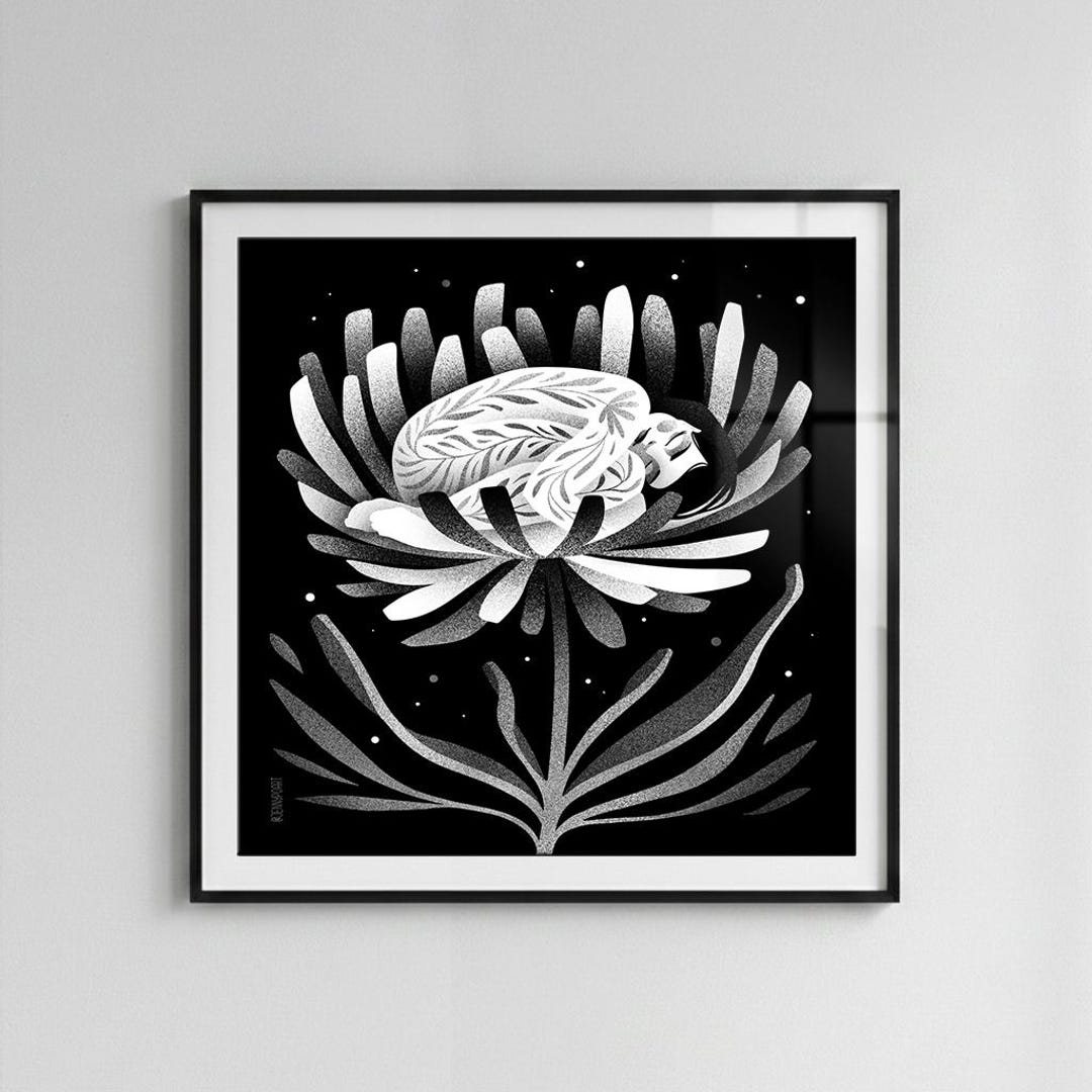 Daisy Dreams - Floral Wall Art Poster / Botanical Zen Print / Black and ...