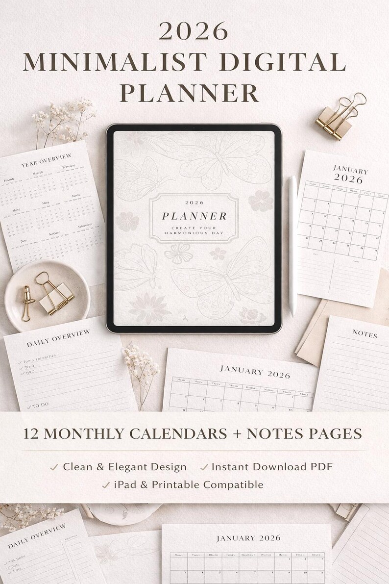 2026 Digital Planner • Minimalist Monthly Calendar (PDF) - Etsy