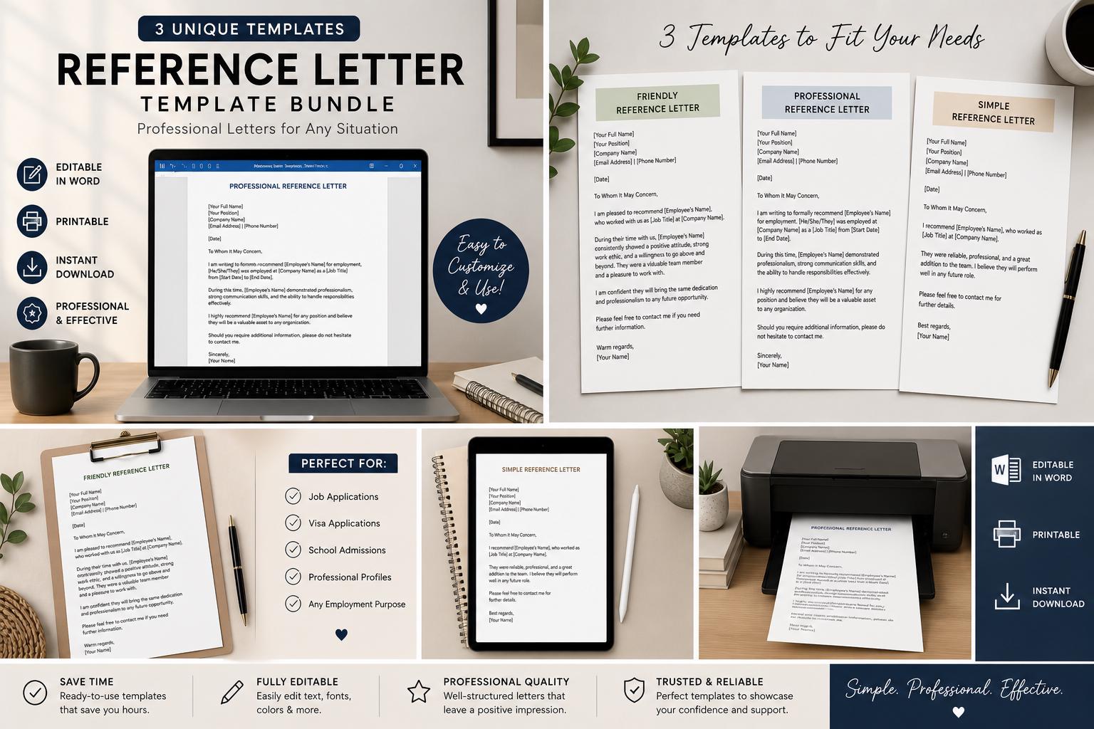 Reference Letter Templates Bundle, Professional Recommendations ...