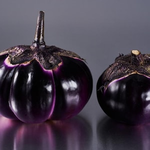 Más de 300 semillas de berenjena redonda morada, Solanum melongena, berenjena redonda morada, berenjena imagen 1