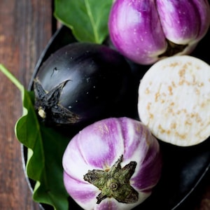Más de 300 semillas de berenjena redonda morada, Solanum melongena, berenjena redonda morada, berenjena imagen 2