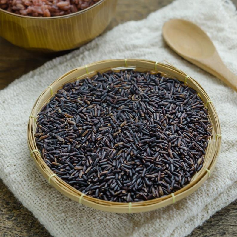 100-1000 risbärsfrön, Oryza sativa, vildt svart ris, lila korn, thairis bild 3