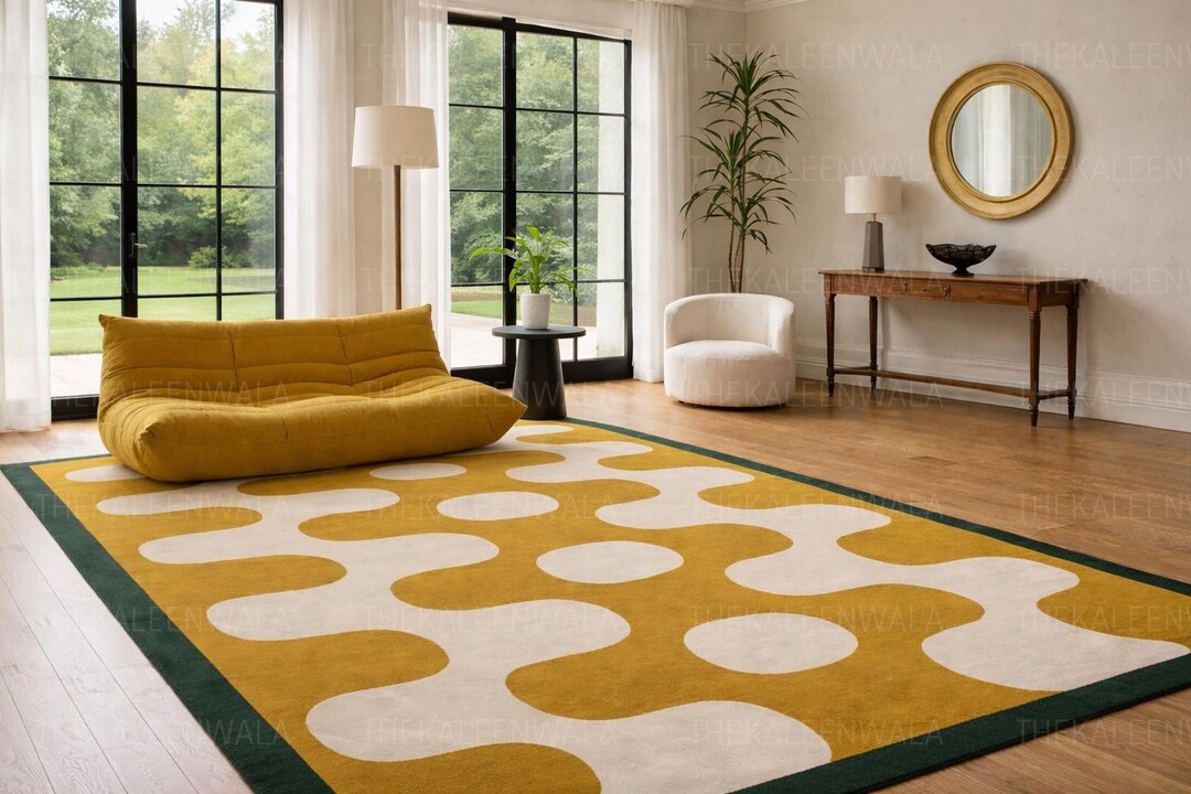 Modern Mustard Yellow Abstract Rug, Geometric Living Room Carpet - Etsy