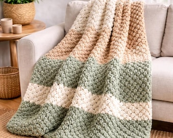 Chunky Crochet Blanket Pattern, Beginner Textured Throw, Bulky Yarn PDF (Digital Download)