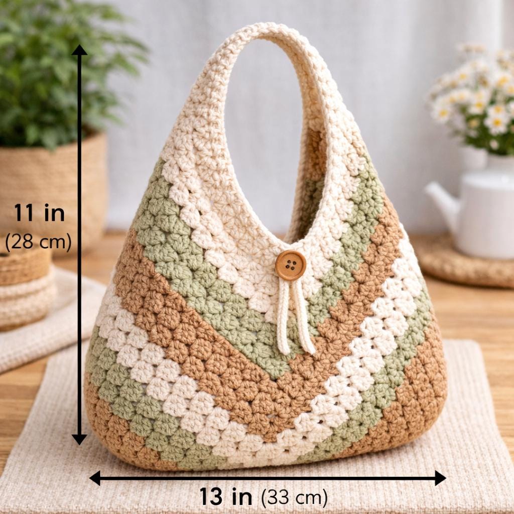 Crochet Hobo Tote Bag Pattern, Granny Stitch Slouchy Boho Shoulder Bag ...