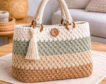Crochet Handbag Pattern, Textured Tote Bag PDF, Beginner Shoulder Bag Tutorial