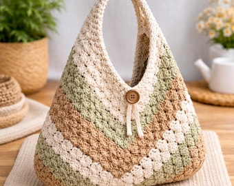 Crochet Hobo Tote Bag Pattern, Granny Stitch Slouchy Boho Shoulder Bag (PDF)