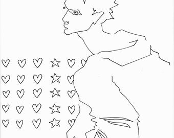 Disegno originale, Ragazzo astratto con cuori e stelle, Penna su carta A4
