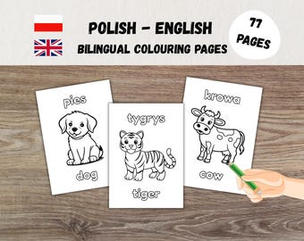 Printable Animal Coloring Pages • English Polish Bilingual Learning • Kids Colouring Activity PDF