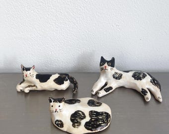 Figura de animal hecha a mano, adorno de gato de cerámica, mini figura coleccionable de animal para escritorio