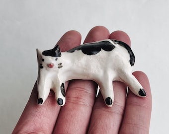 Figura de animal hecha a mano, adorno de gato de cerámica, mini figura coleccionable de animal para escritorio