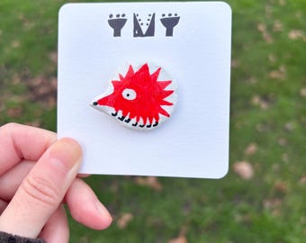 Broche de erizo de arcilla hecho a mano, alfiler de erizo, regalo para amantes de la naturaleza