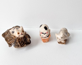 Figura de animal hecha a mano, adorno de gato de cerámica en caja, decoración de escritorio coleccionable de animales