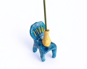 Porta incienso de silla de arcilla, quemador de varillas de incienso hecho a mano, regalo para ella, decoración del hogar