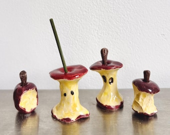 Handmade Ceramic Apple Core Incense Holder, Funny Fruit Ornament, Cute Desk Decor