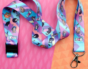 Cat Lanyard - Cats & Cat Toys - Pastel Pattern