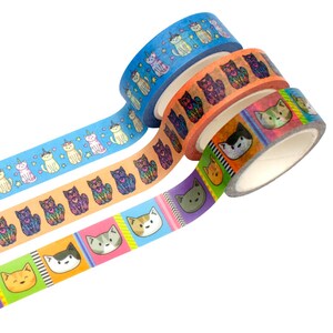 Colourful Cats Washi Tape - sticky paper masking cat tape for crafts and scrapbooking image 1