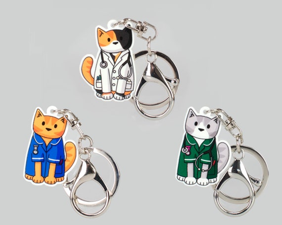 Medical Cat Keyring / Key Chain - Recycled Acrylic - Doctor Nurse Surgeon Vet