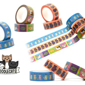 Colourful Cats Washi Tape - sticky paper masking cat tape for crafts and scrapbooking image 3