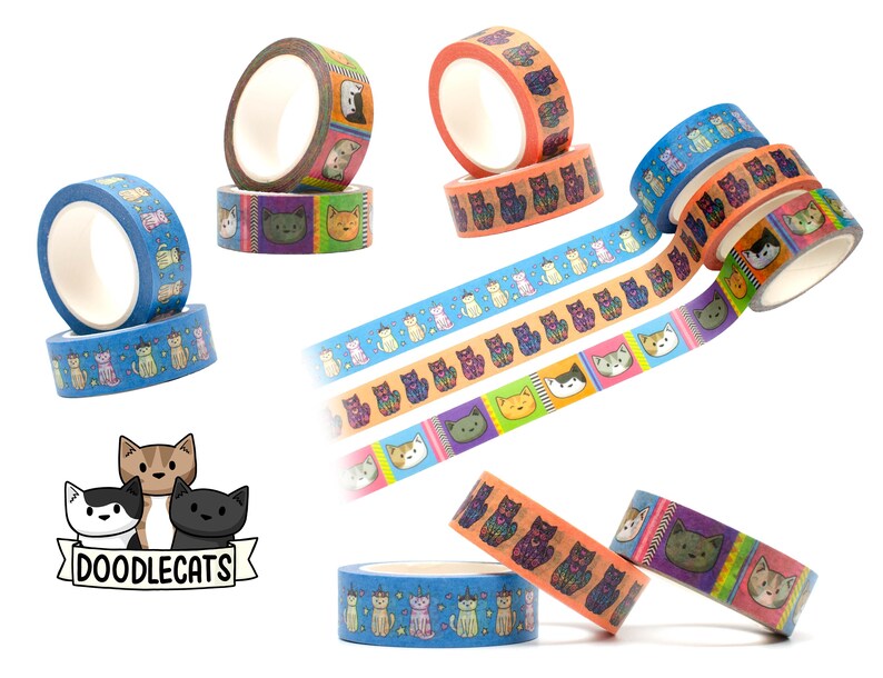 Colourful Cats Washi Tape - sticky paper masking cat tape for crafts and scrapbooking image 3