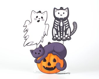 Spooky Halloween Cat Decoration - Skeleton / Pumpkin / Ghost