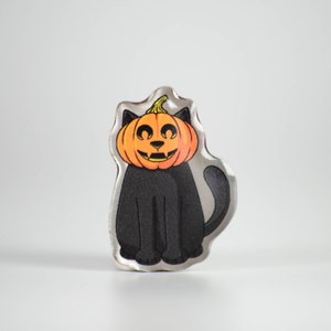 Pumpkin Spooky Halloween Cat - Metal Pin Jack-o-Lantern