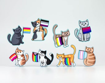 Pride Flag Cat - Acrylic Pin - Pride Rainbow / Progress / Trans / Ace / Pan / Bi / Lesbian