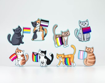 Pride Flag Cat - Acrylic Pin - Pride Rainbow / Progress / Trans / Ace / Pan / Bi / Lesbian