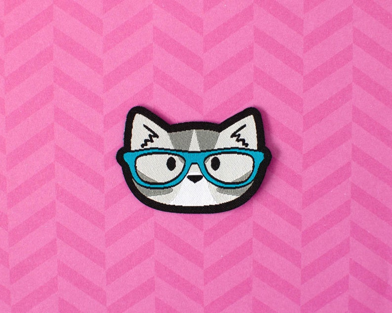 Nerd Cat Patch / Iron On Patch image 1