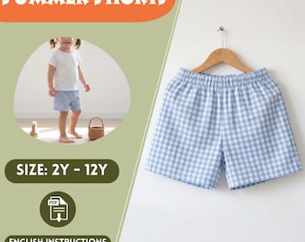 Gingham Cotton Shorts – Elastic Waist Summer Loungewear for Kids, Toddlers, Baby, Boy, Girl, PDF Sewing Pattern