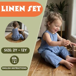 Toddler Linen Pants and Top Set – Sleeveless Peplum, Kids Clothes, Wide Leg, Minimalist PDF Sewing Pattern, 2Y–12Y