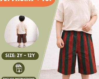 Set Shorts T-Shirt Boy's PDF sewing patterns, Kids Top Striped pants, Toddler