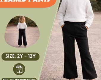 Kids Flared Pants Sewing Pattern Wide Leg Trousers PDF Digital Download