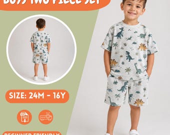 Boys Shorts and T-Shirt Sewing Pattern, PDF Two-Piece Set, 2Y-16Y
