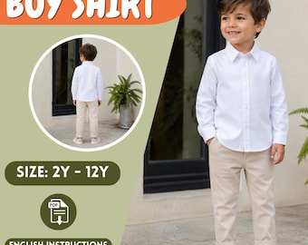 Boys Classic White Cotton Shirt, Minimalist Button Down Formal Kids Top, Wedding Guest