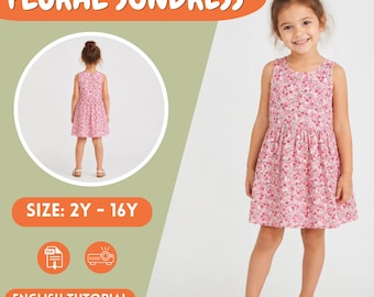 Girls Summer Dress Sewing Pattern, Fit-and-Flare PDF
