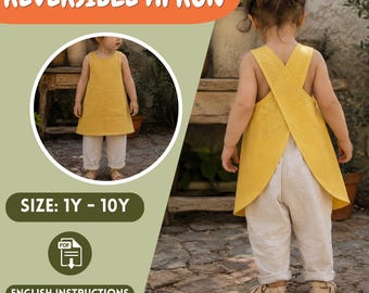 Kids Cross Back Apron Sewing Pattern, Pinafore PDF