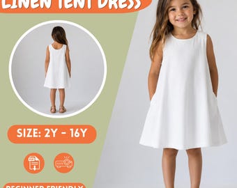 Girls Linen Tent Dress PDF Sewing Pattern Sizes 2Y to 16Y