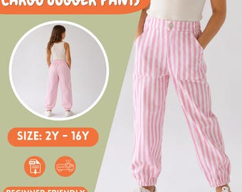Girls Cargo Jogger Pants PDF Sewing Pattern Sizes, Woven, 2Y to 16Y